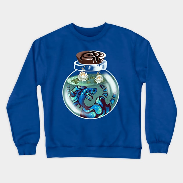 Blue Beta Fish in a Potion Bottle Crewneck Sweatshirt by Artsy Rew